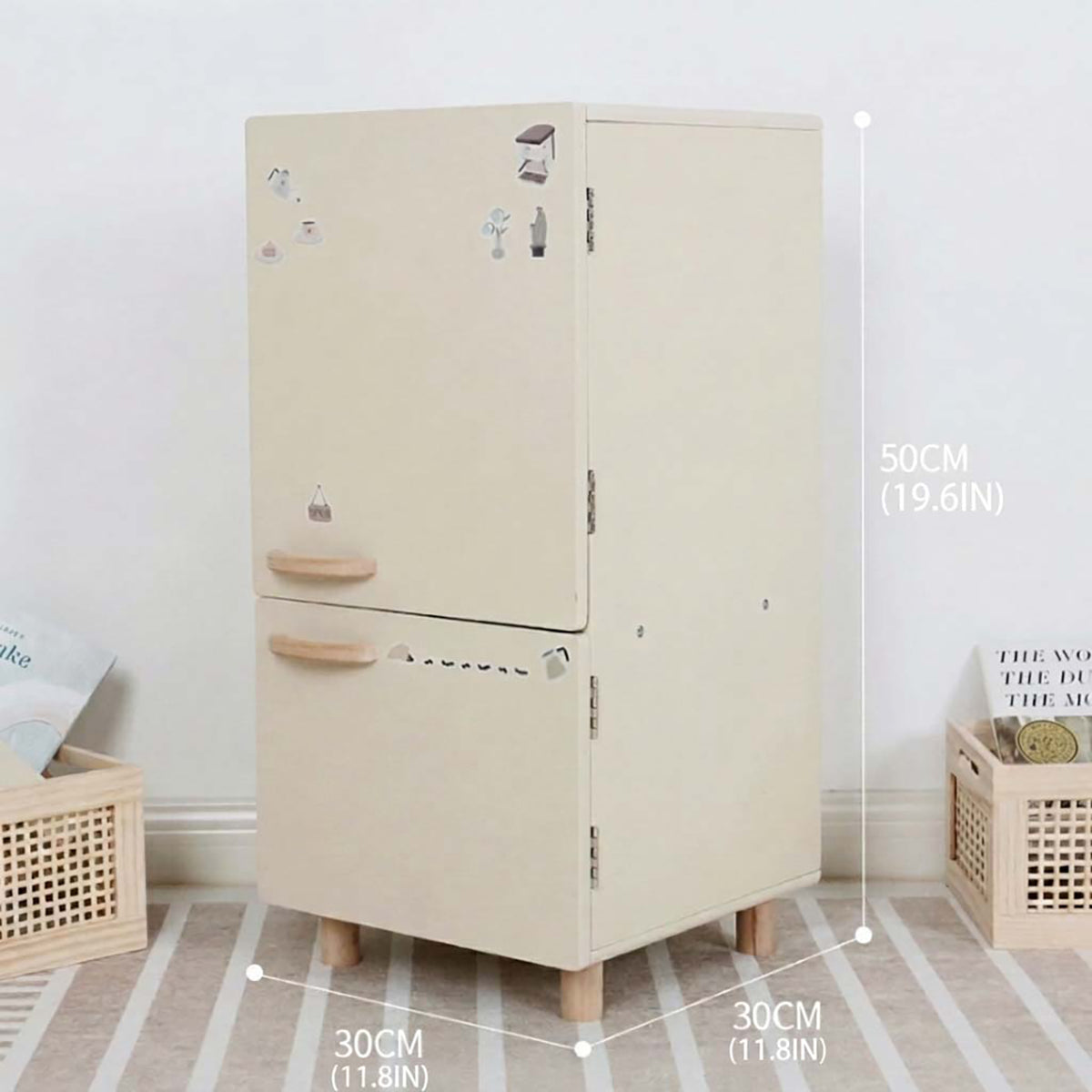 Wooden Mini Fridge Pretend Play Set with 12 Accessories