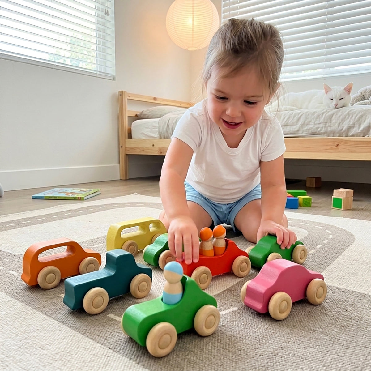 Wooden Rainbow Vehicles & Peg Dolls Set