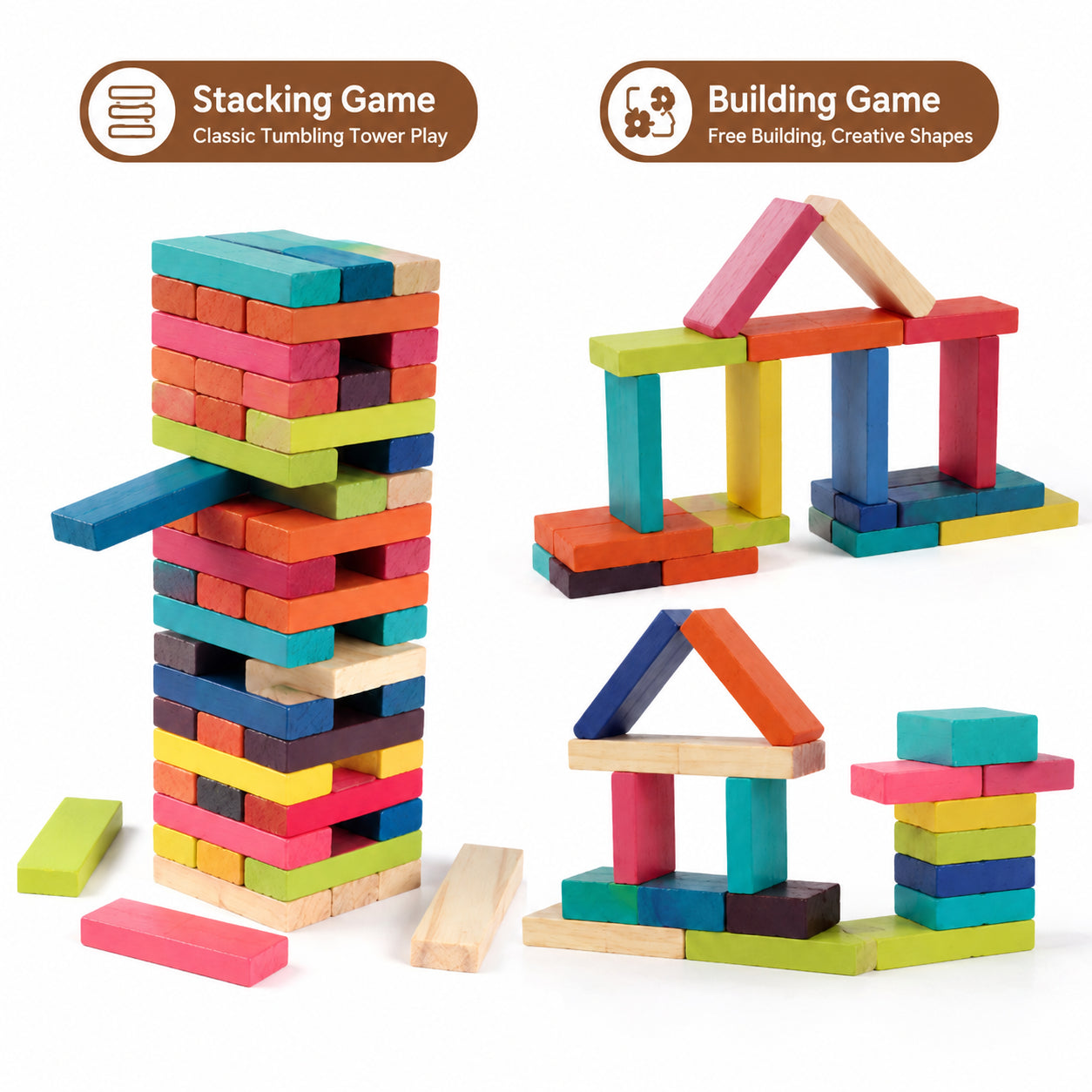 Open-Ended STEM Colorful Wooden Building Planks
