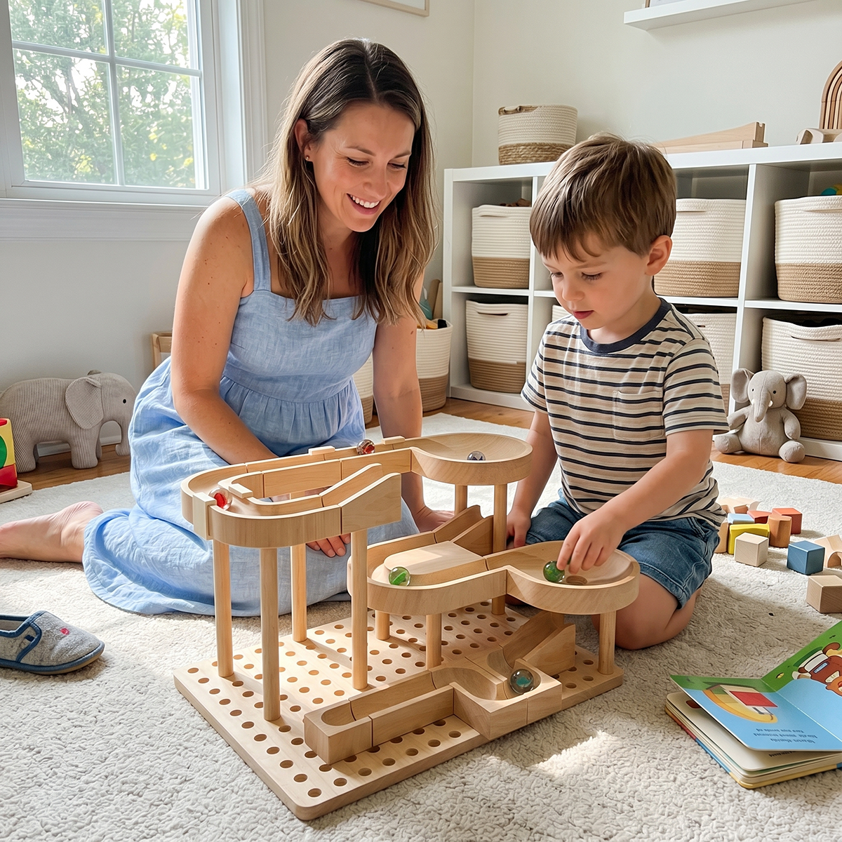 Wooden Marble Run Building Blocks Set