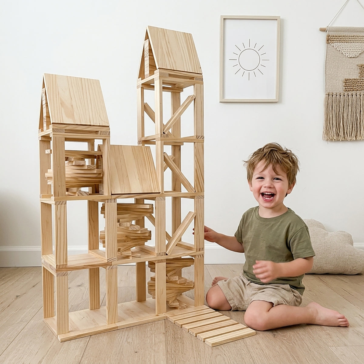 300-Piece STEM Archimedes Wooden Building Blocks Set