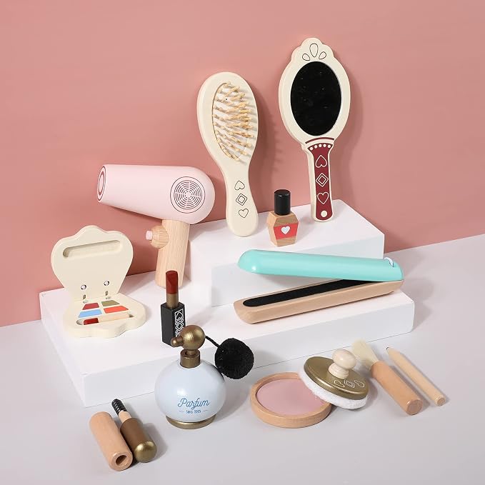 Wooden Pretend Makeup Set with Lipstick & Perfume