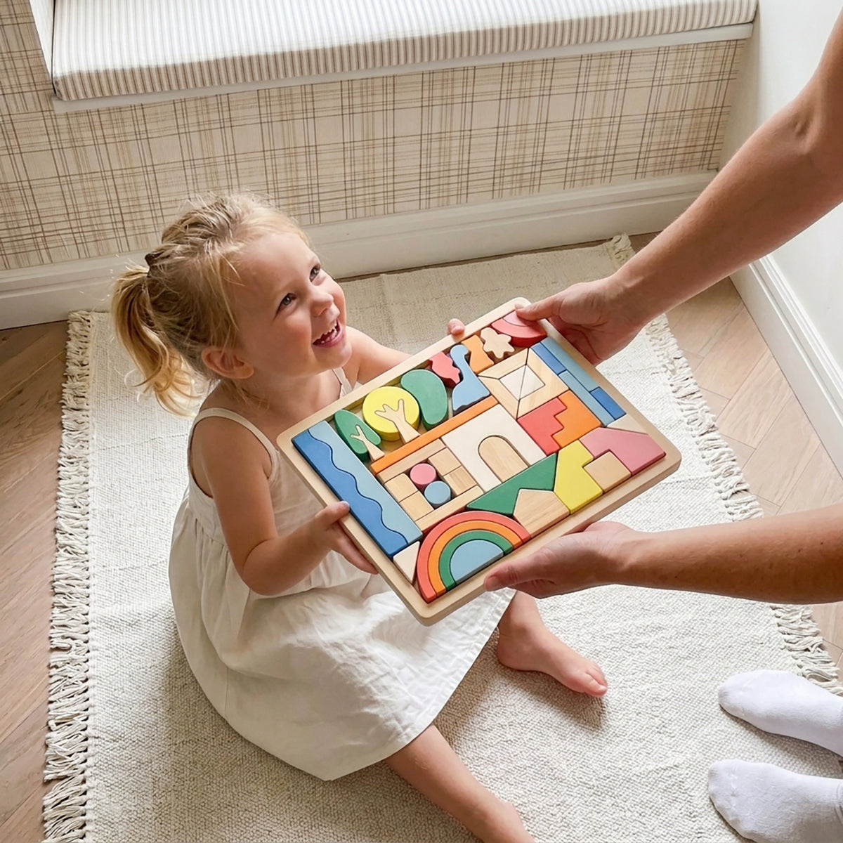 46-Piece Pastel Wooden Building Blocks Set