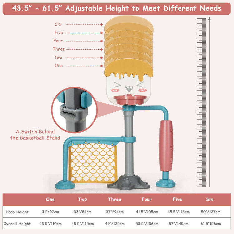 Height Adjustable Kids Basketball Hoop & Soccer Goal Toy