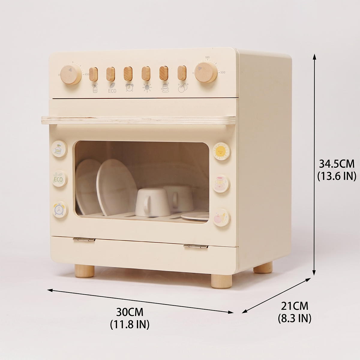 Wooden Dishwasher Pretend Play Kitchen Appliance with Dish Accessories