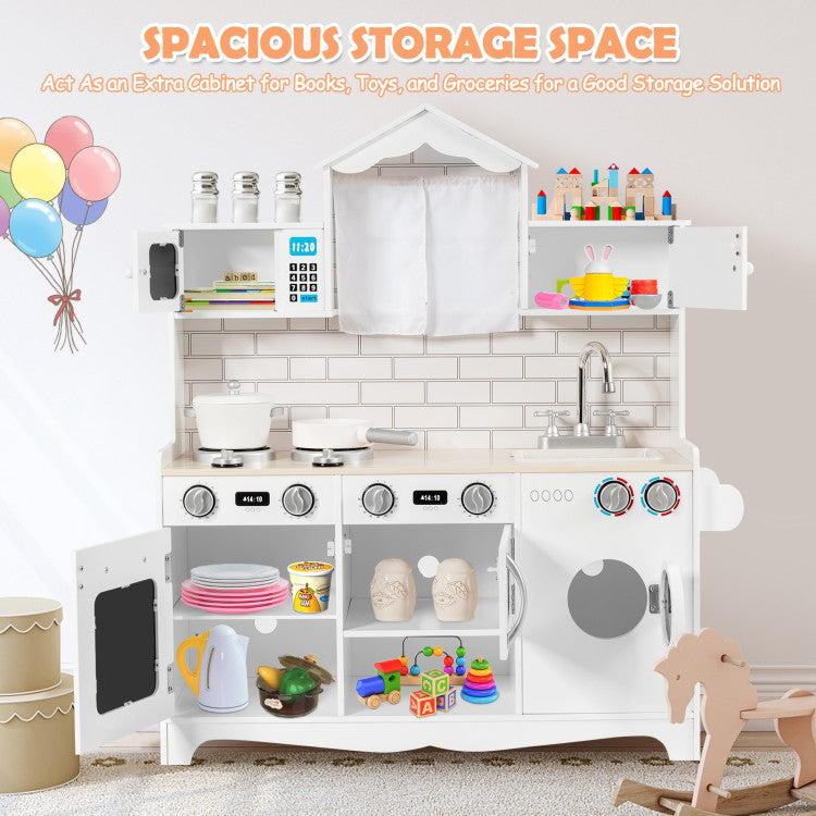 Wooden Play Kitchen with Laundry Set