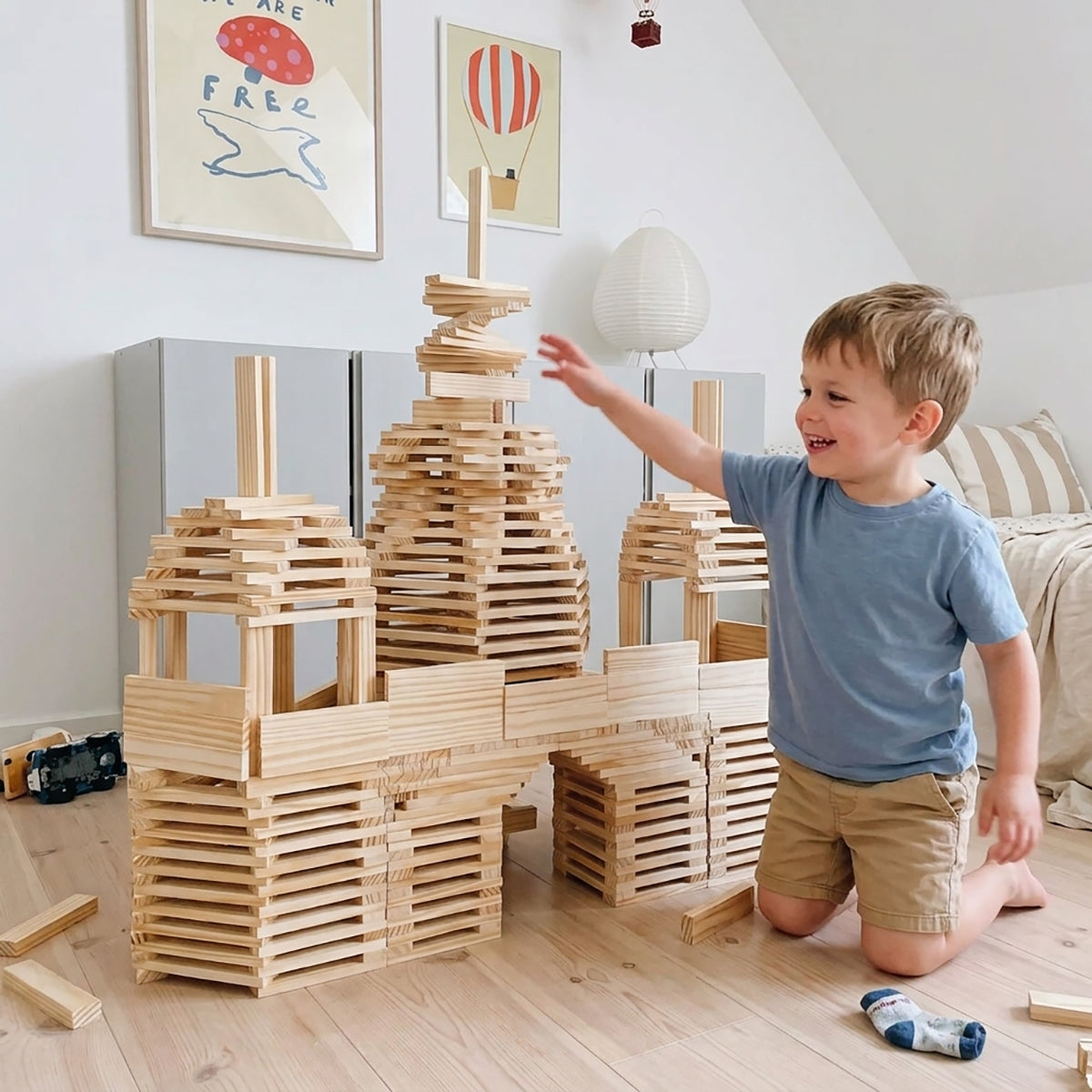 300-Piece STEM Archimedes Wooden Building Blocks Set