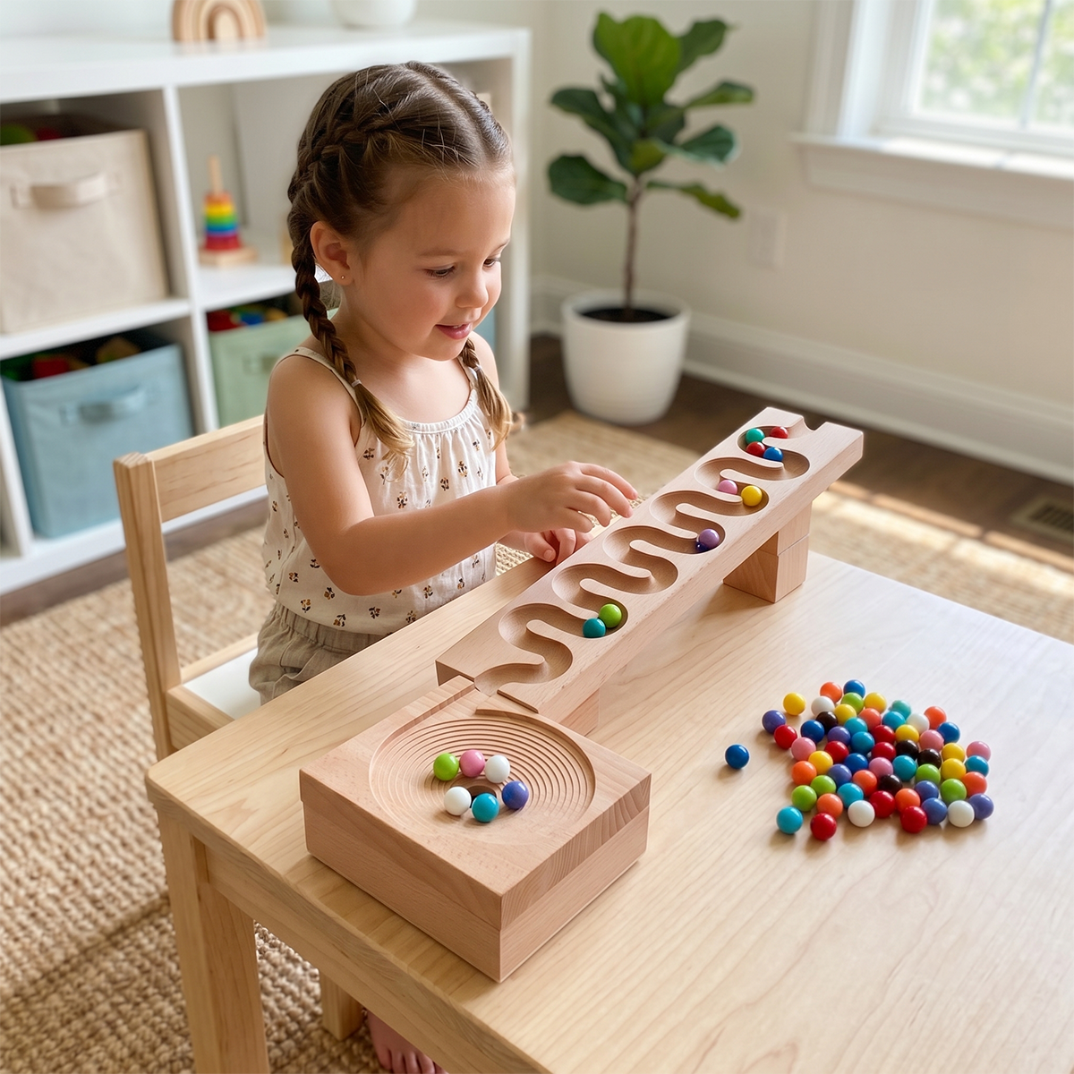 Small Wooden Marble Run Set with 100 Beads