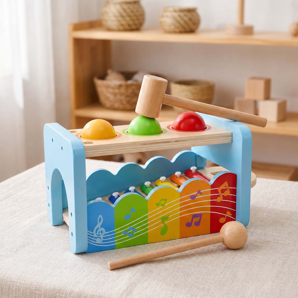 Hicooo® | 2-in-1 Wooden Pound & Tap Bench