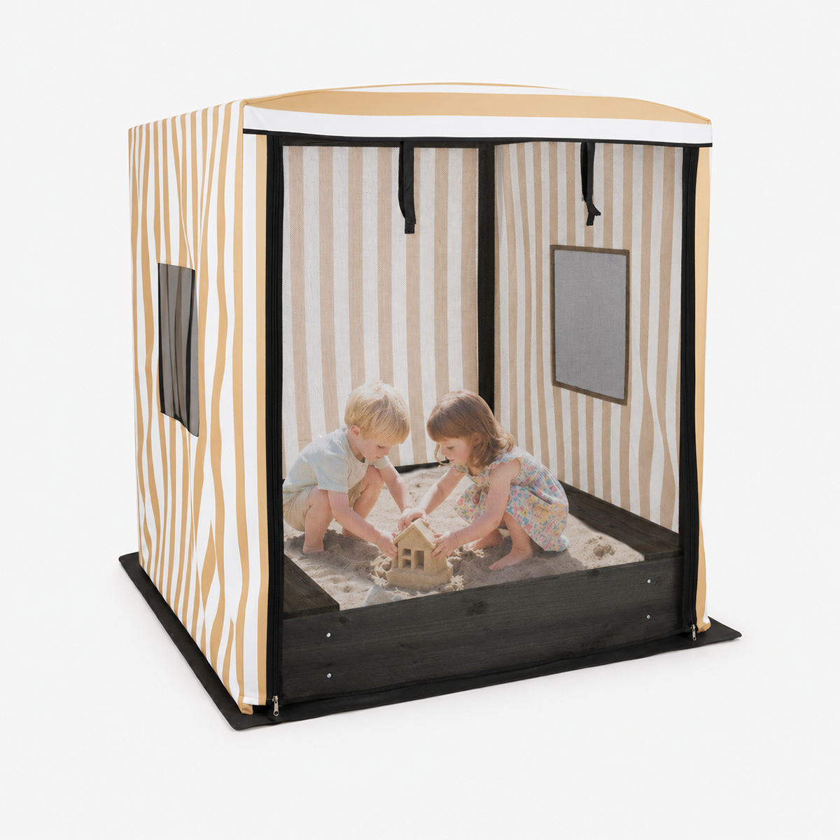 Cabana-Style Kids Wooden Sandbox with Canopy, Bench Seats & Hidden Storage