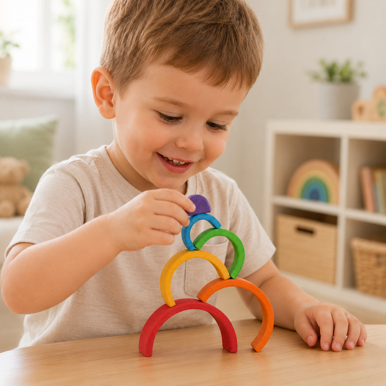 6-Piece Montessori Small Wooden Rainbow Stacker
