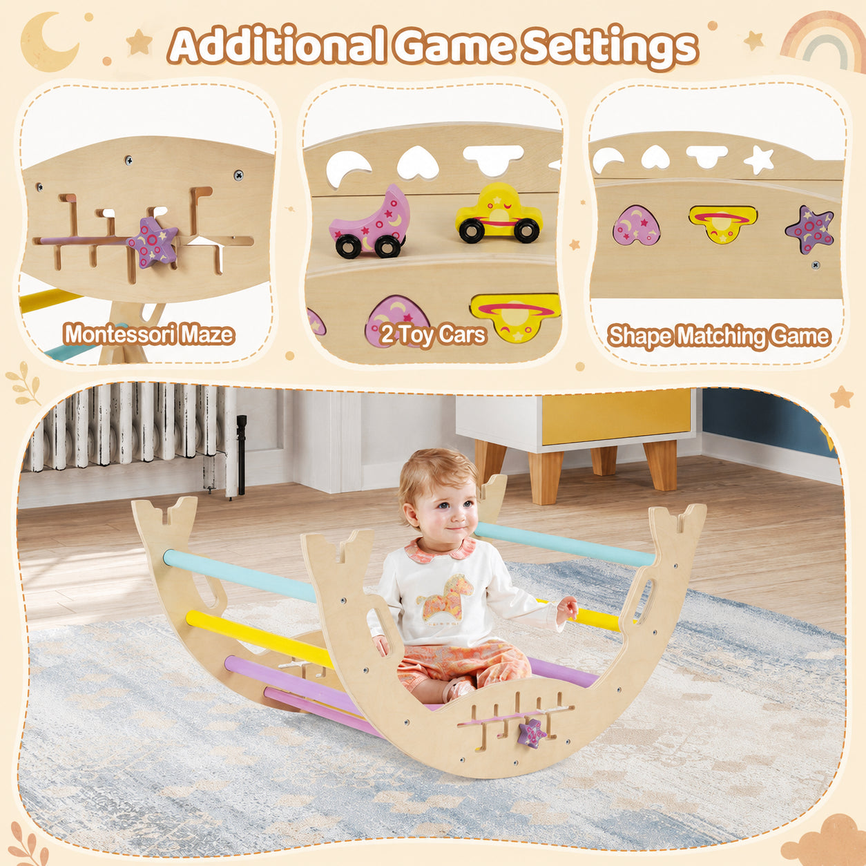 Unicorn Theme Foldable Wooden Climbing Set
