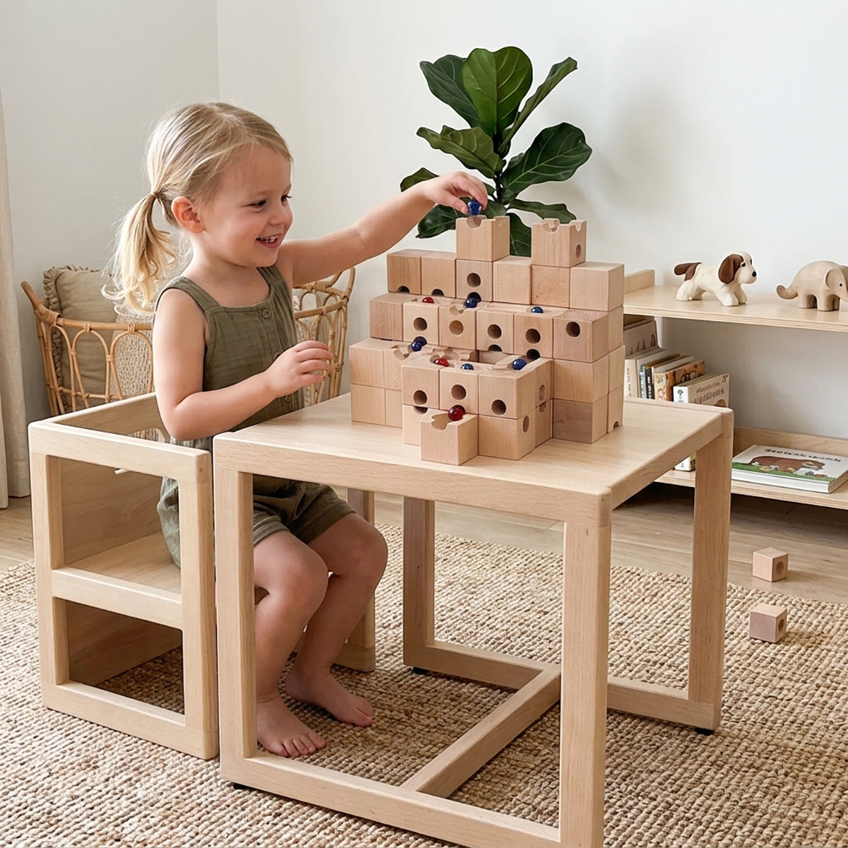 Solid Beech Wood Marble Run Set
