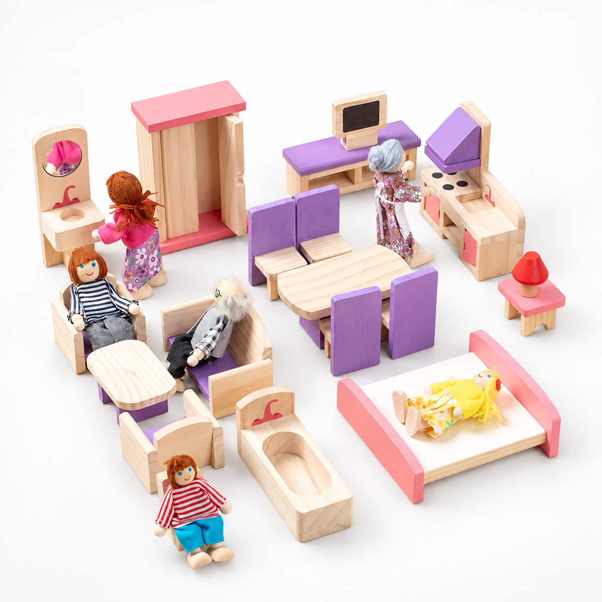 Colorful Mini Wooden Dollhouse Furniture Set