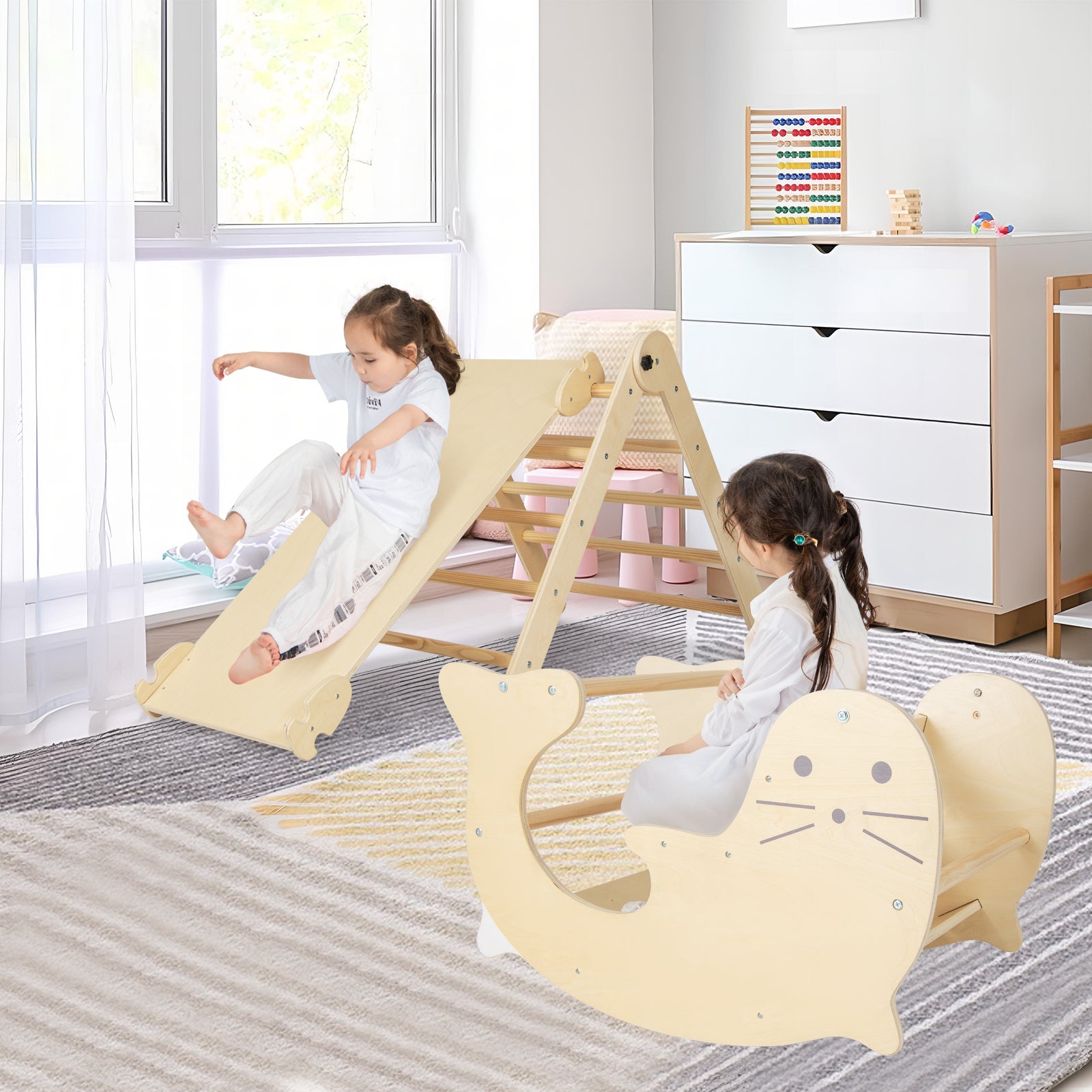 Toddler Indoor Climbing Playset with Reversible Slide & Rock Climb Ramp