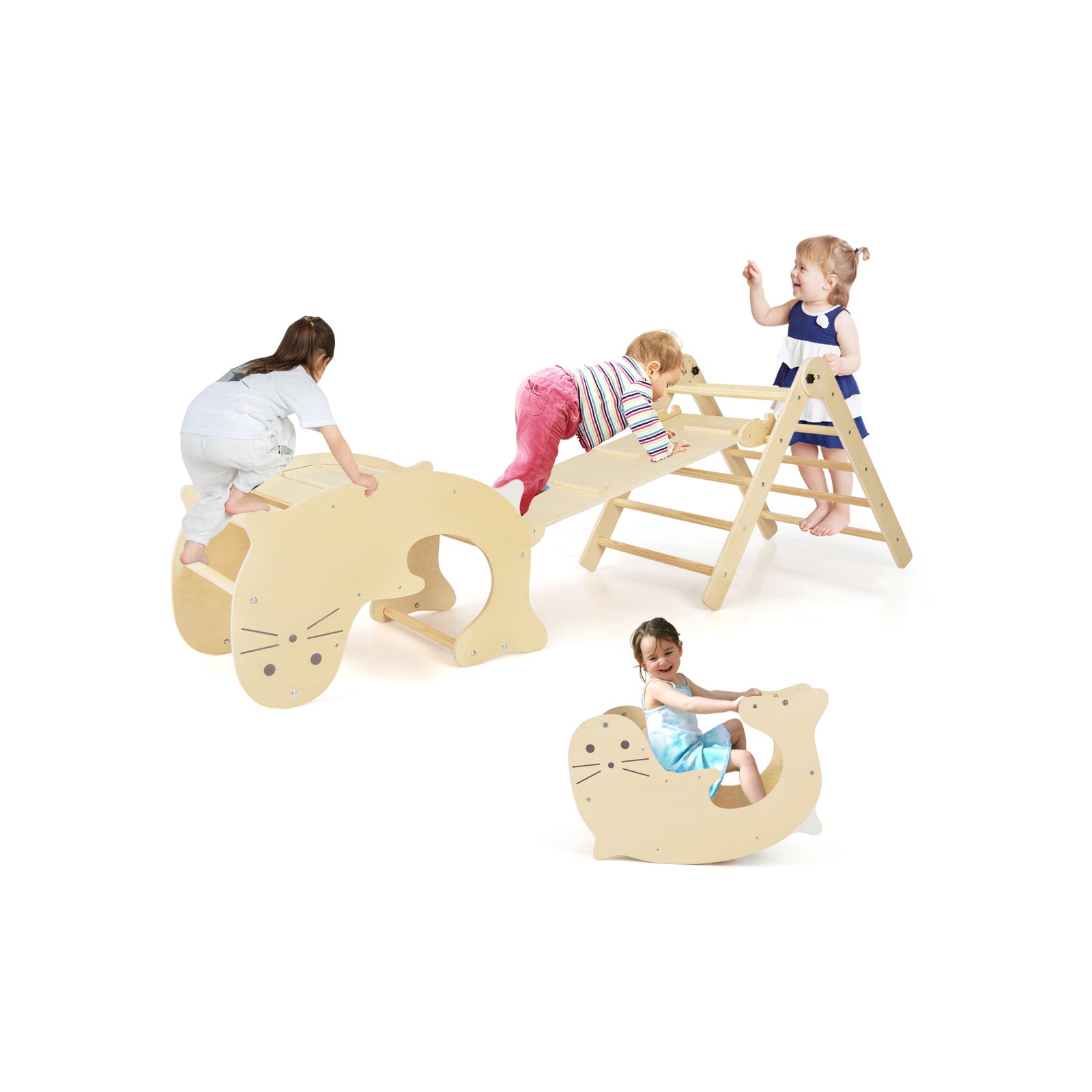 Toddler Indoor Climbing Playset with Reversible Slide & Rock Climb Ramp