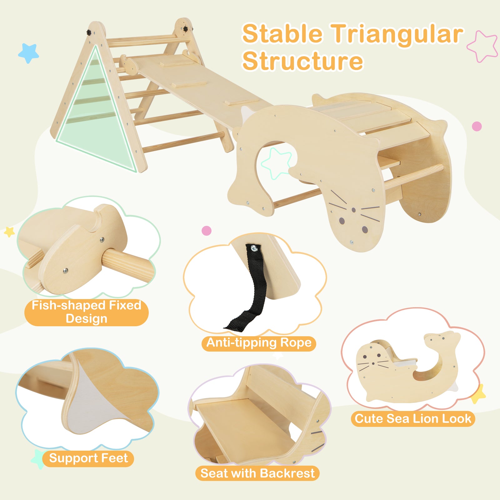Toddler Indoor Climbing Playset with Reversible Slide & Rock Climb Ramp