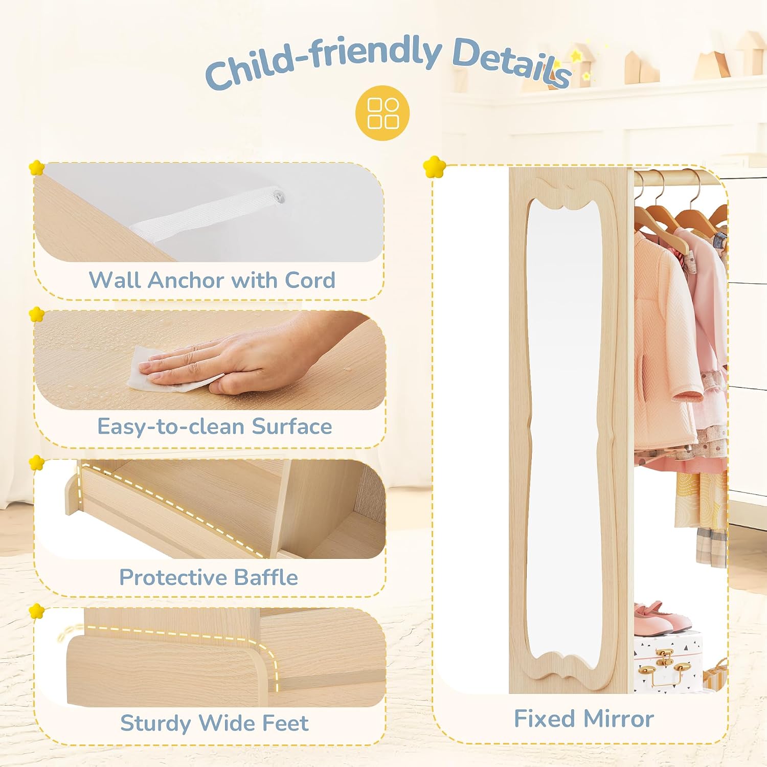 Kids Wooden Dress Up Storage Wardrobe