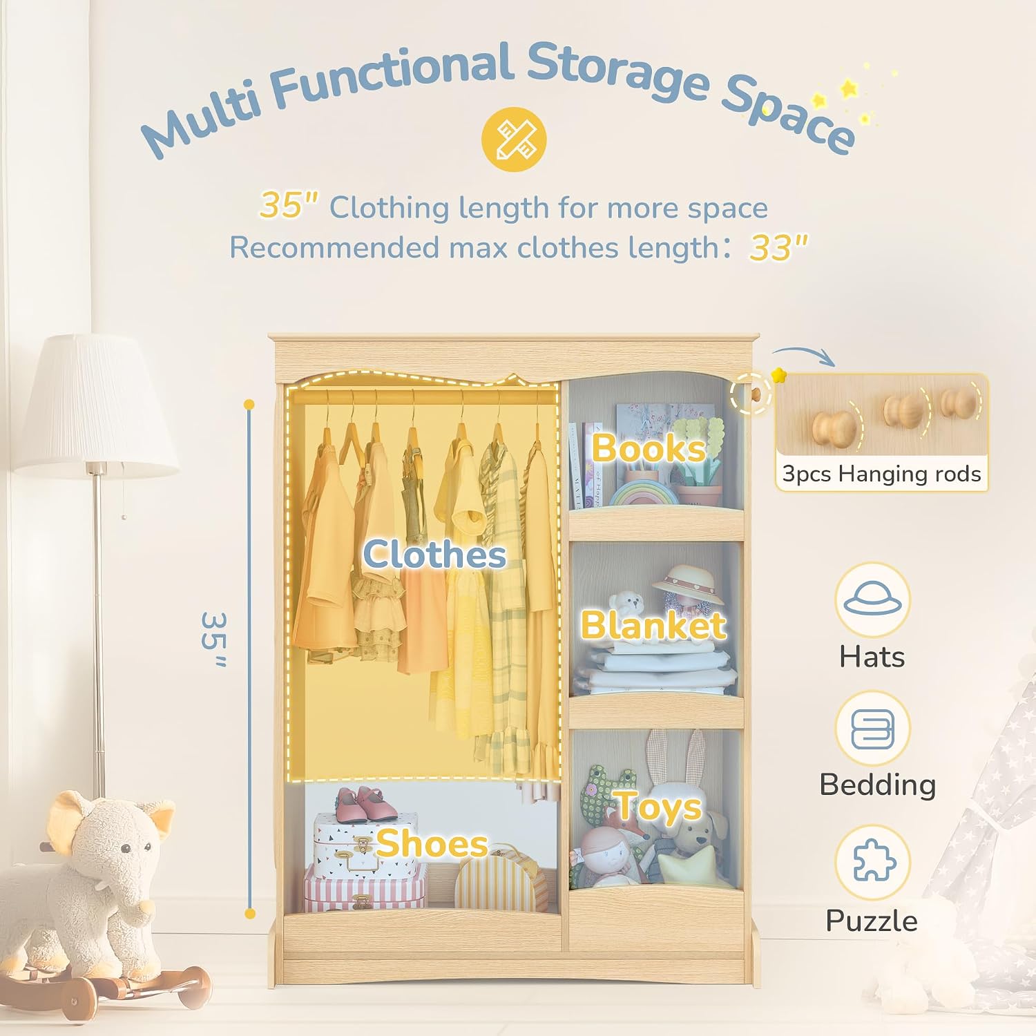 Kids Wooden Dress Up Storage Wardrobe