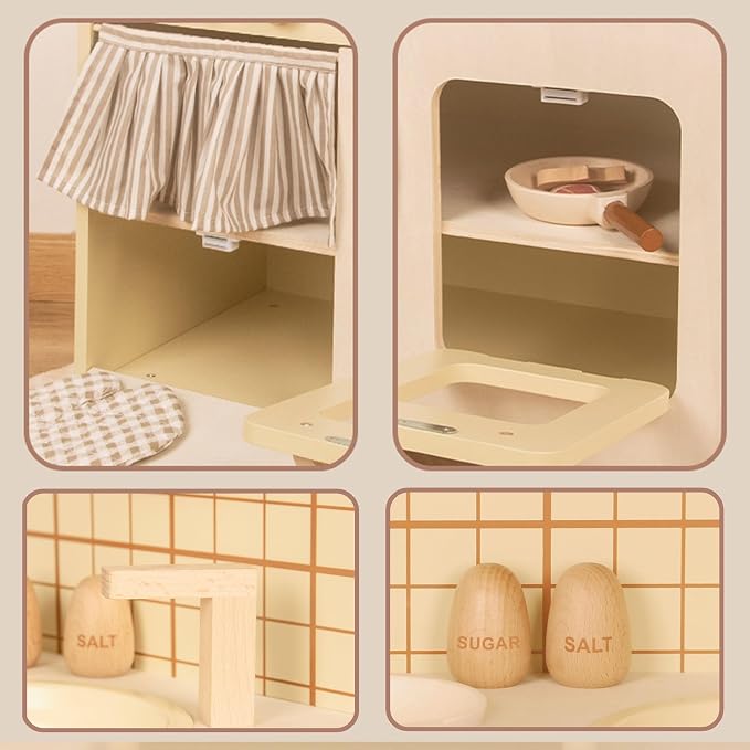 Beige Rustic Wooden Kids Kitchen Playset with Oven & Sink
