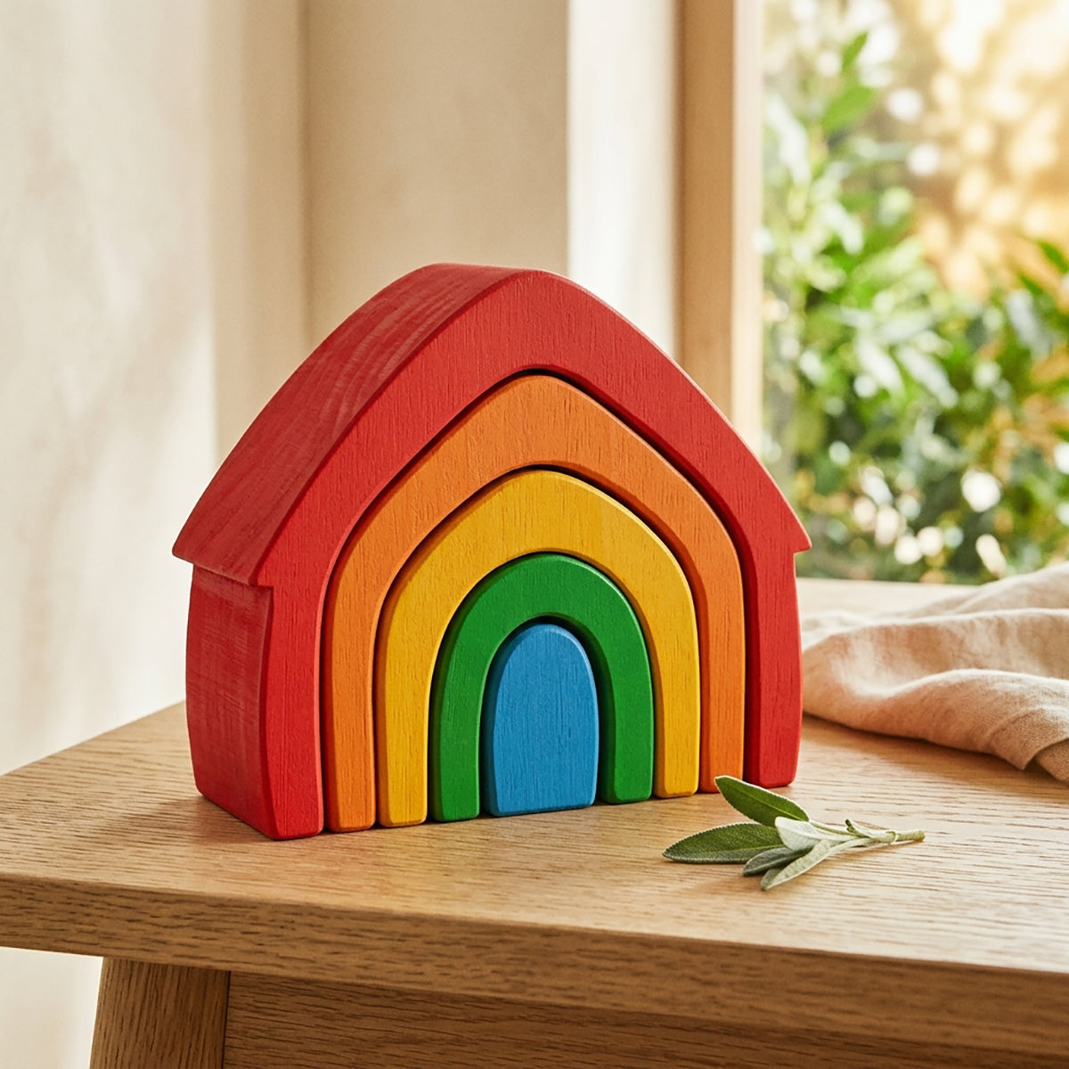 Wooden Rainbow House Stacking Puzzle Set