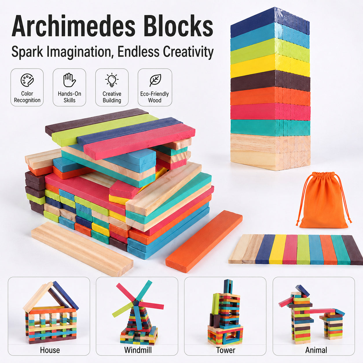 Open-Ended STEM Colorful Wooden Building Planks