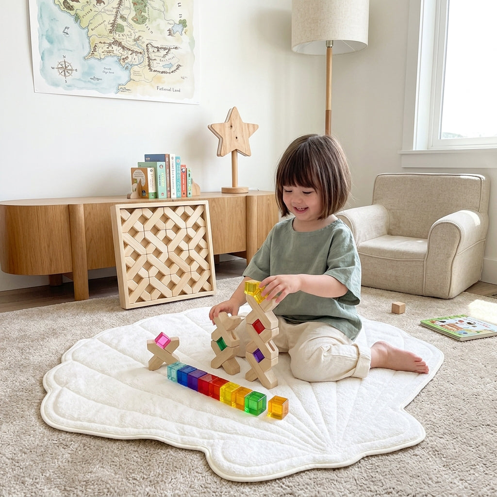 80-Piece Lucite Cubes and Wooden Stacking Blocks Set