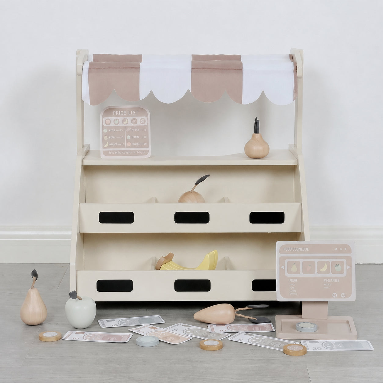 Toddler Pretend Play Market with Wooden Play Food