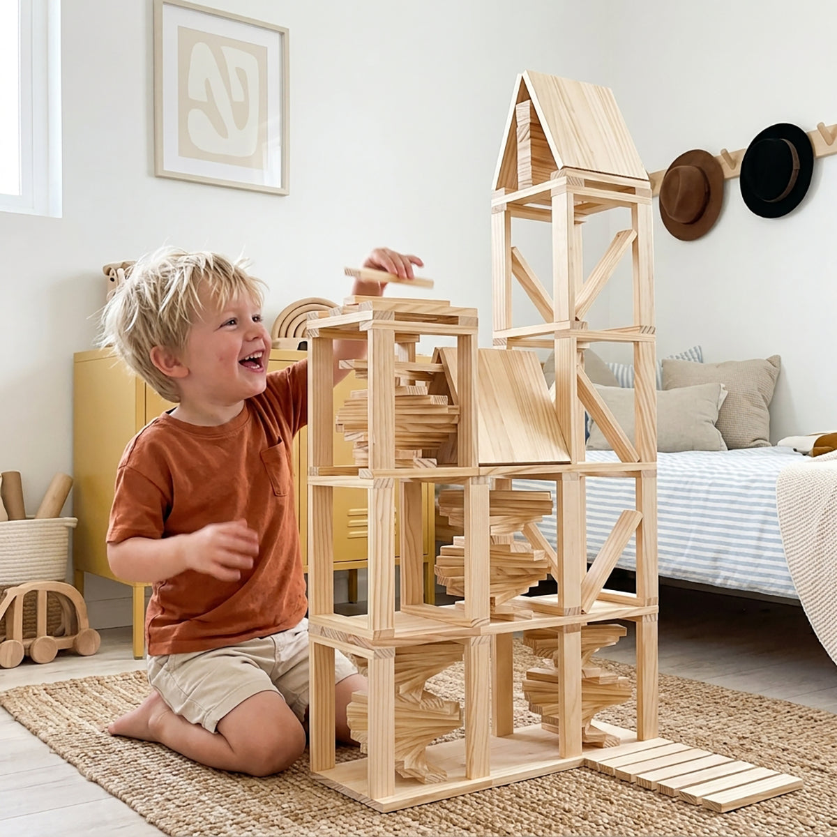300-Piece STEM Archimedes Wooden Building Blocks Set