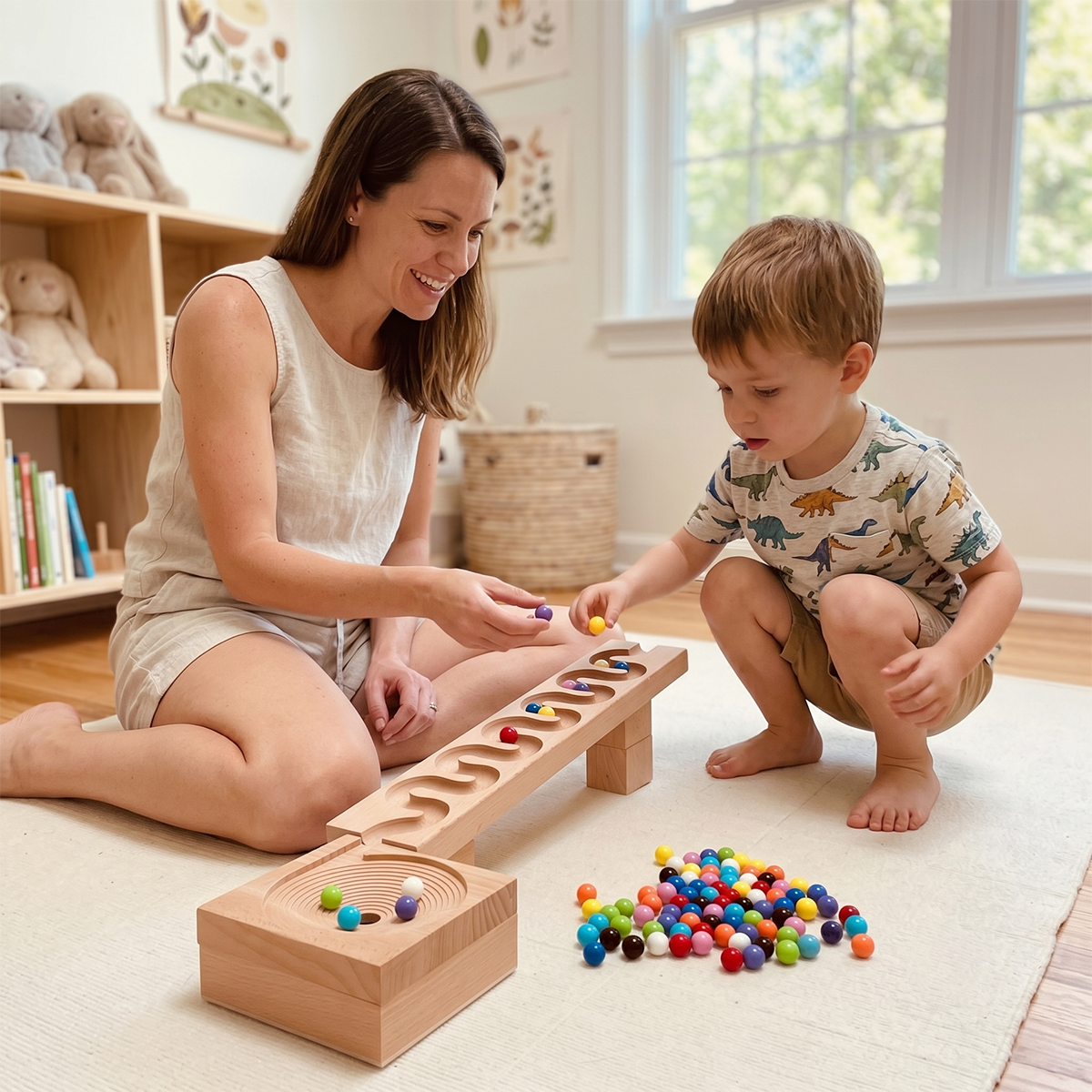 Small Wooden Marble Run Set with 100 Beads