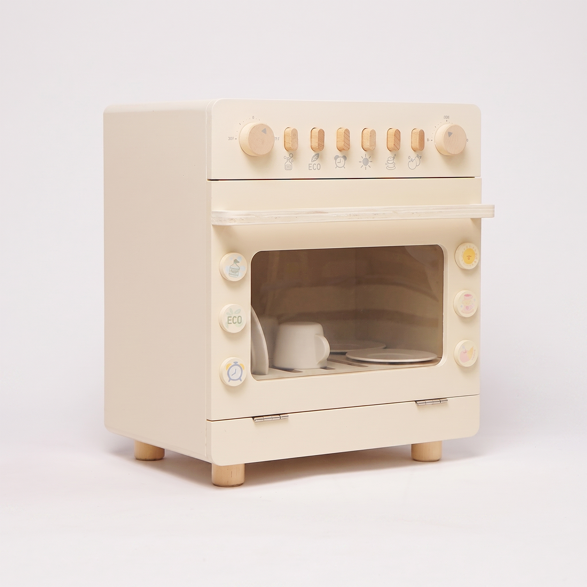Wooden Dishwasher Pretend Play Kitchen Appliance with Dish Accessories