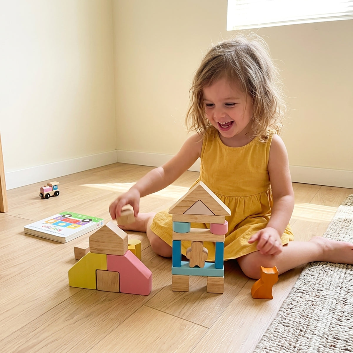 46-Piece Pastel Wooden Building Blocks Set