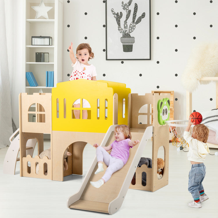 Toddler Indoor Playground with Slide and Basketball Hoop