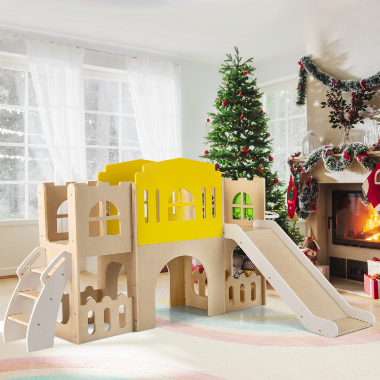 Toddler Indoor Playground with Slide and Basketball Hoop