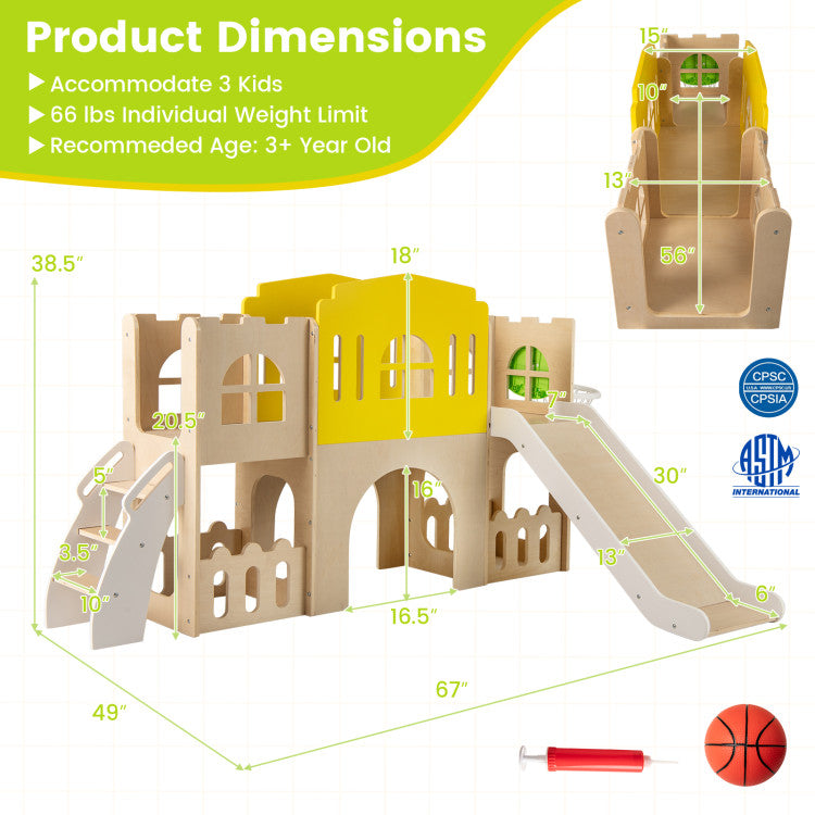 Toddler Indoor Playground with Slide and Basketball Hoop