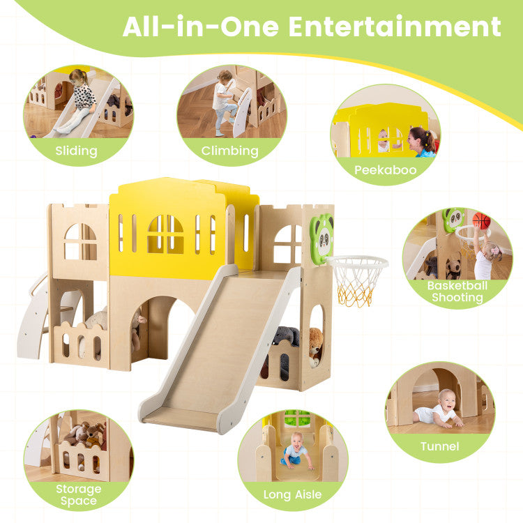 Toddler Indoor Playground with Slide and Basketball Hoop