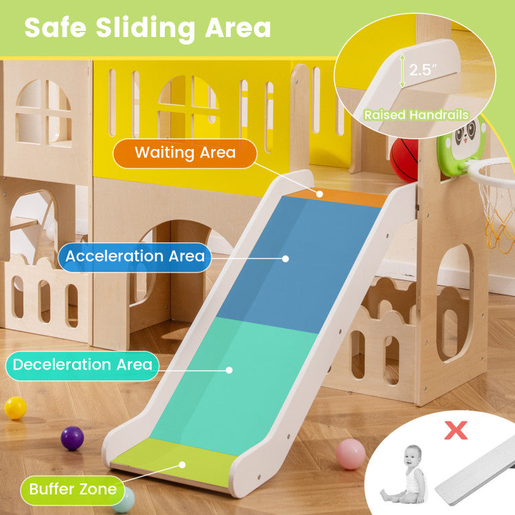 Toddler Indoor Playground with Slide and Basketball Hoop