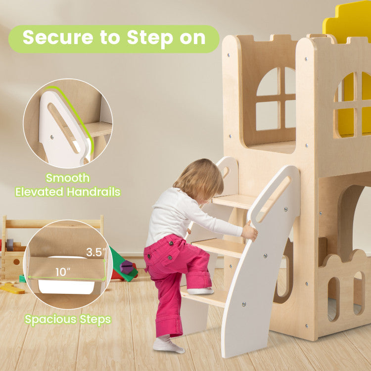 Toddler Indoor Playground with Slide and Basketball Hoop