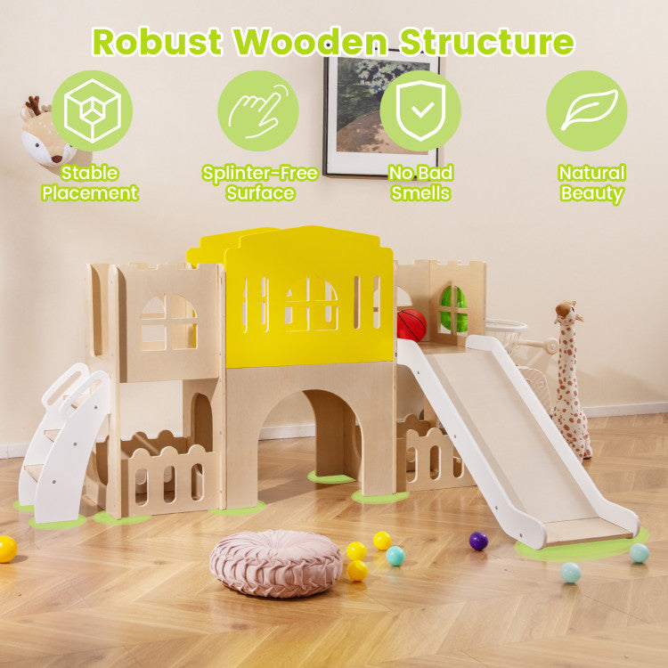 Toddler Indoor Playground with Slide and Basketball Hoop
