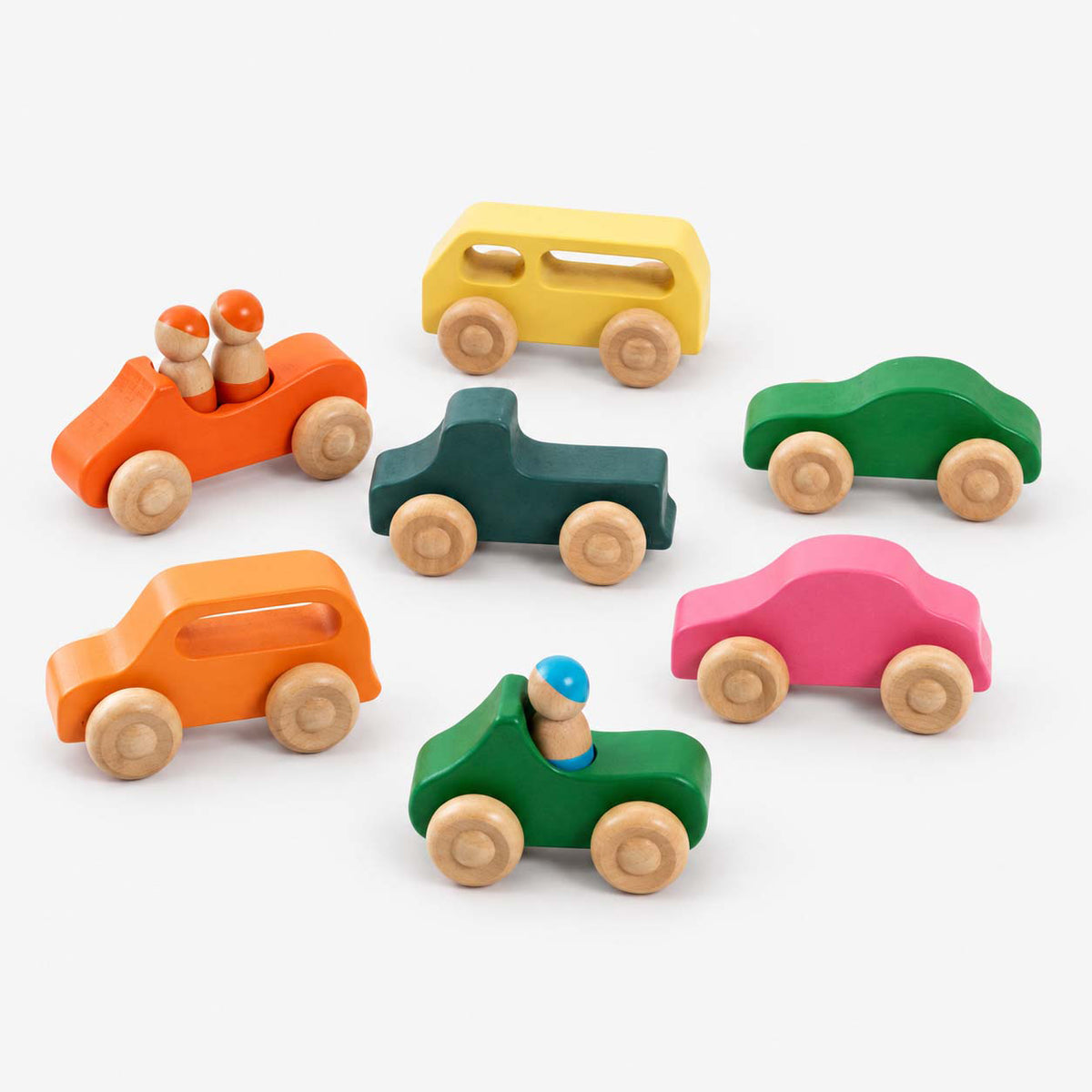 Rainbow Wooden Cars and Peg Dolls Set
