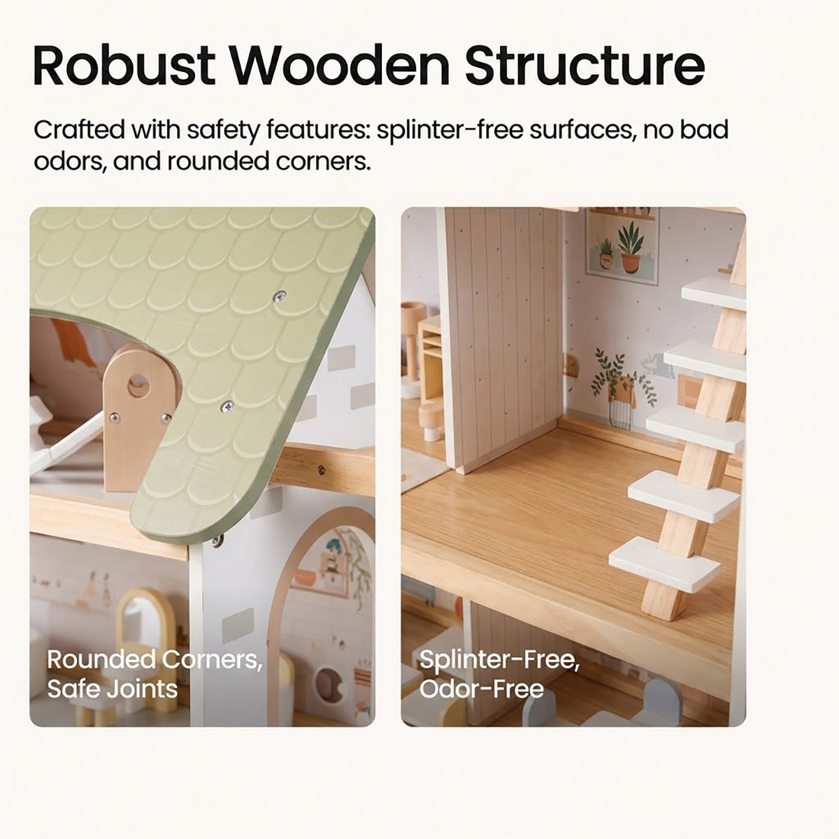Large Wooden Dollhouse with 33-Piece Furniture Set