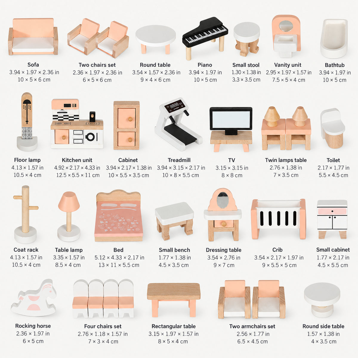 34-Piece Wooden Dollhouse Miniature Furniture Set