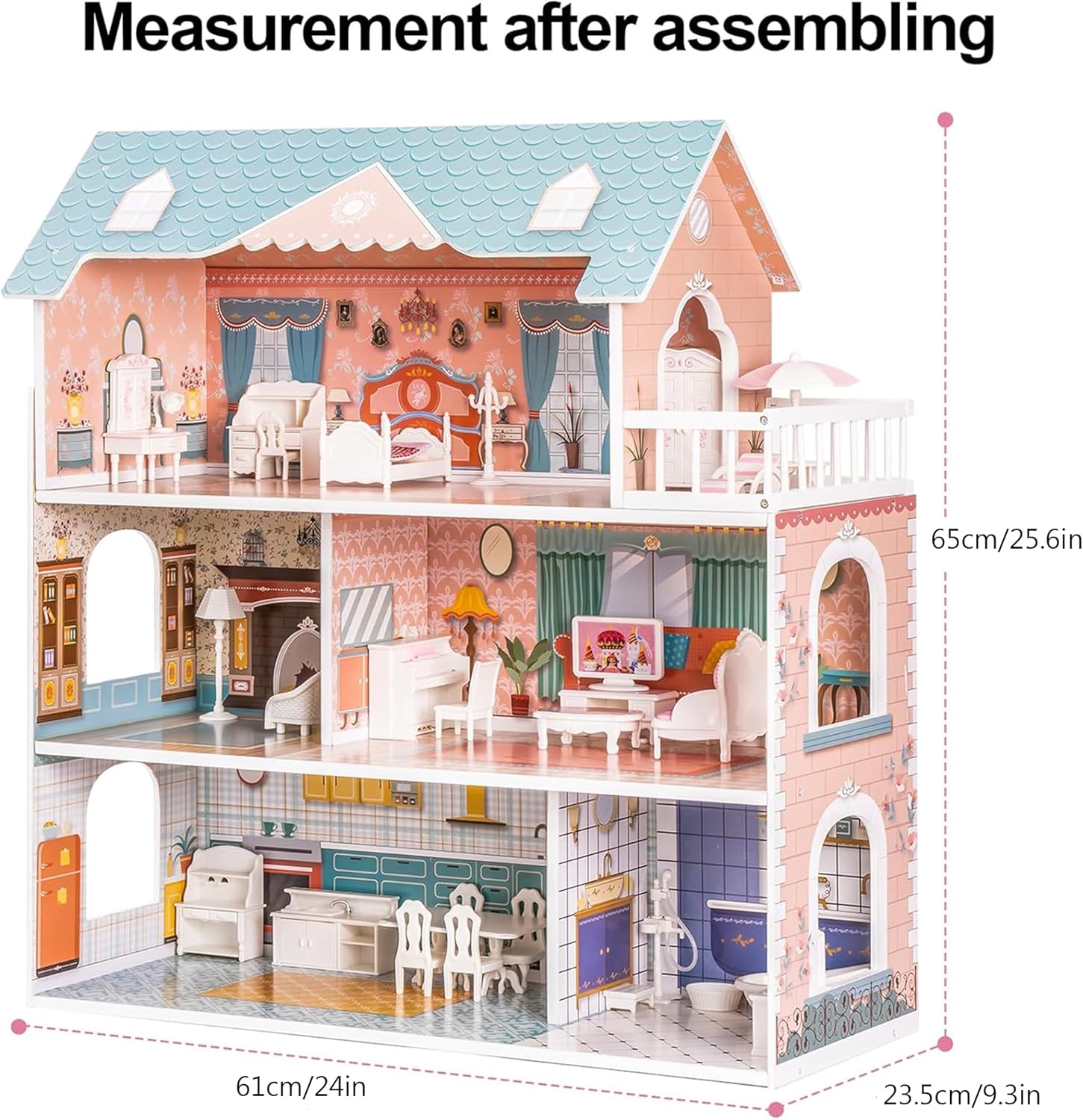 3-Story Wooden Princess Dollhouse