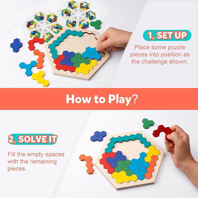 Wooden Hexagon Honeycomb Block Puzzle for Logical Thinking