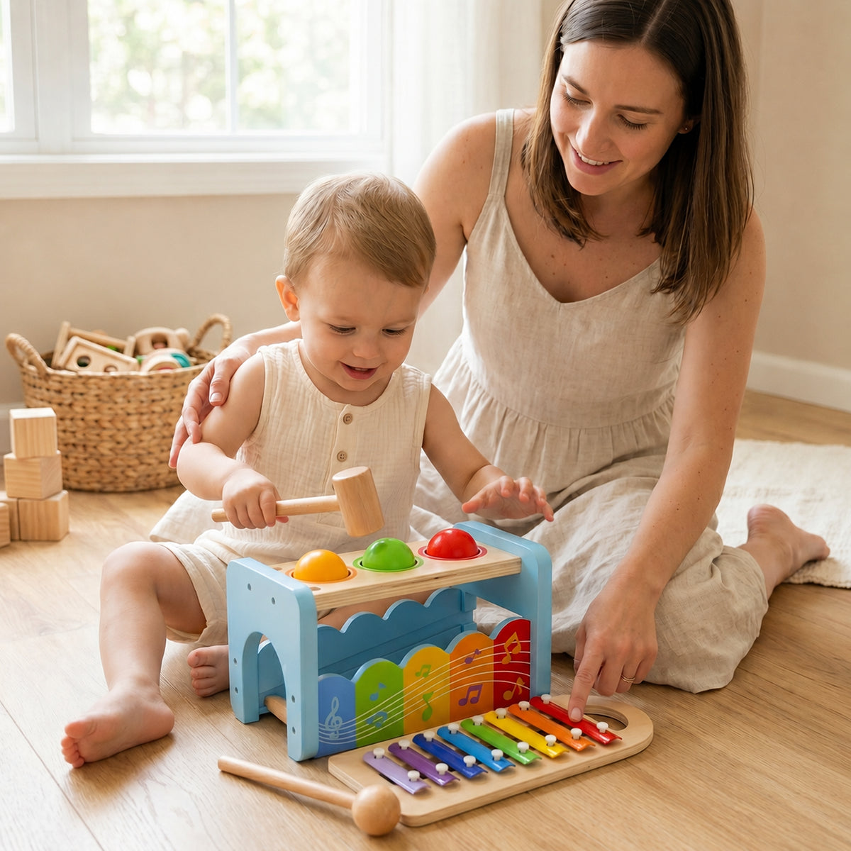 Hicooo® | 2-in-1 Wooden Pound & Tap Bench