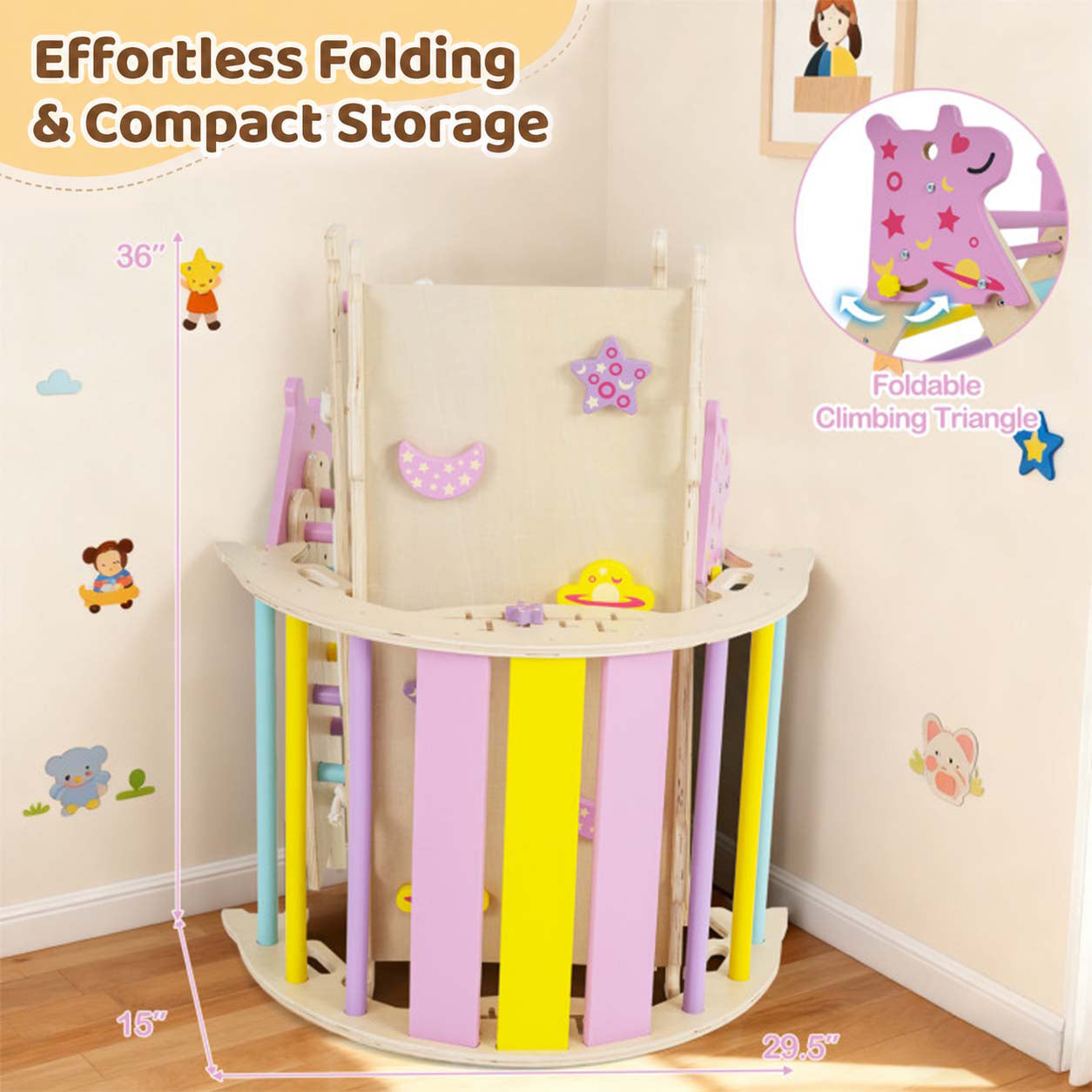 Unicorn Theme Foldable Wooden Climbing Set