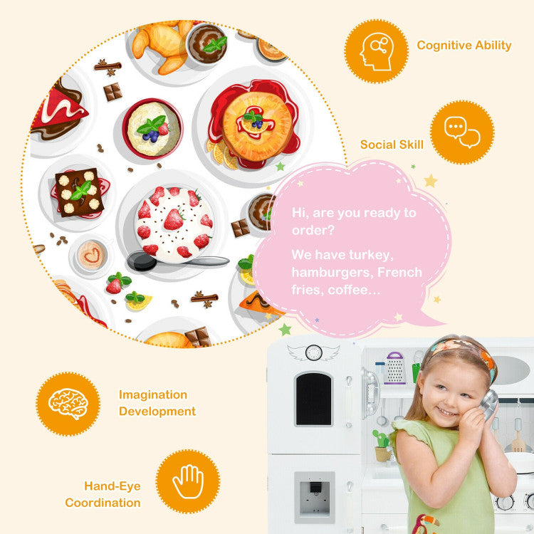 Toddler Wooden Play Kitchen with Cookware & Water Dispenser