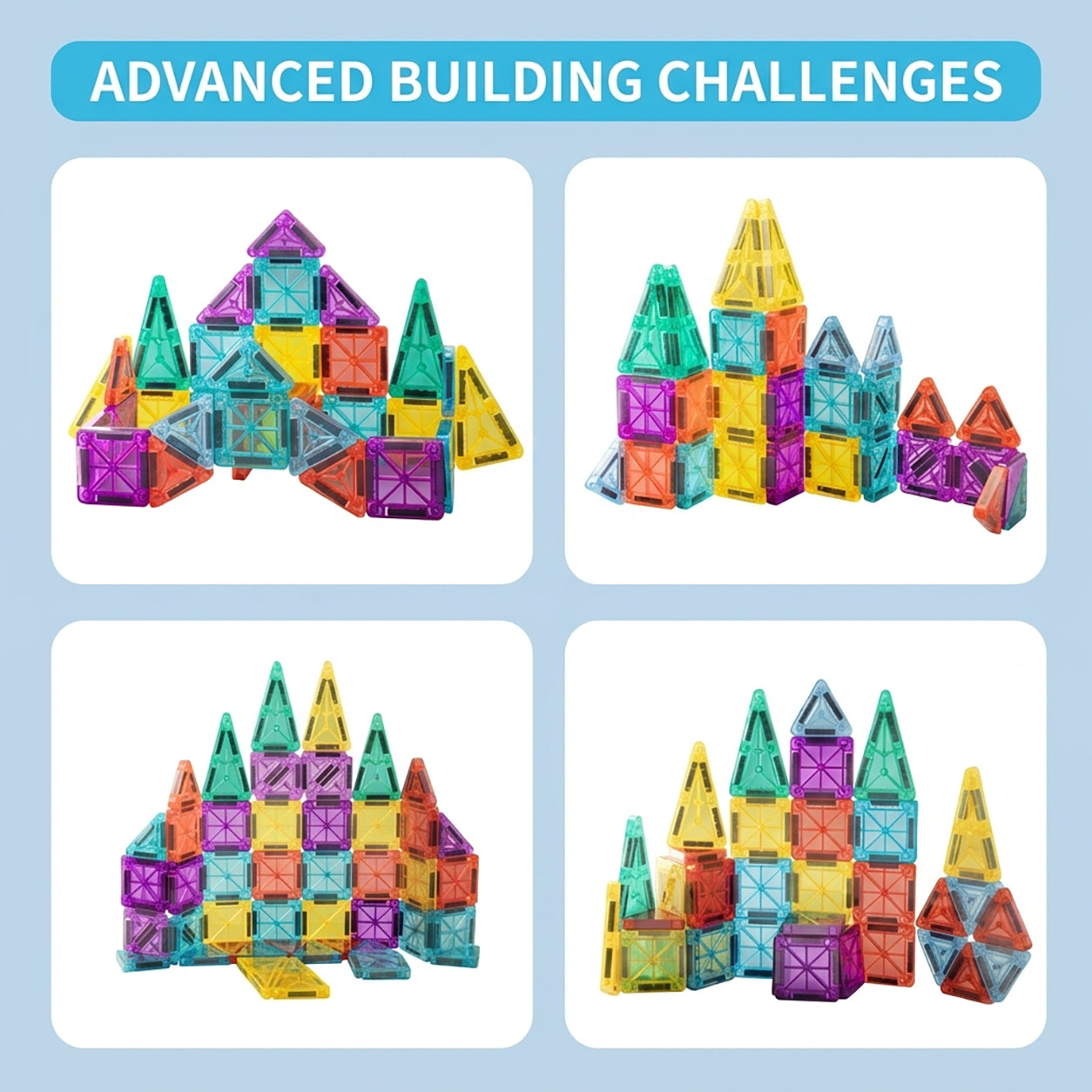 56-Piece Mini Magnetic Building Tiles Travel Set with Tin Box