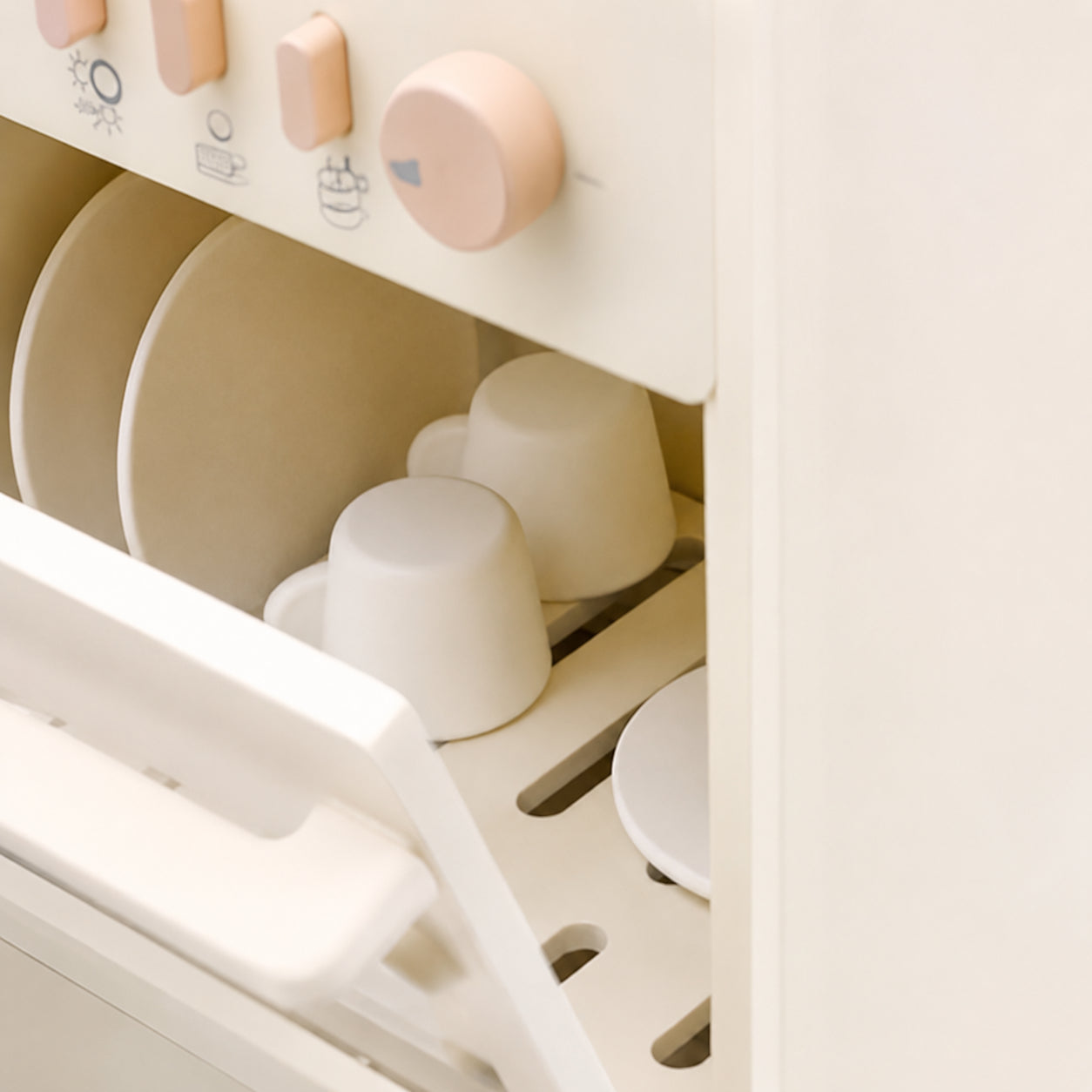 Wooden Dishwasher Pretend Play Kitchen Appliance with Dish Accessories