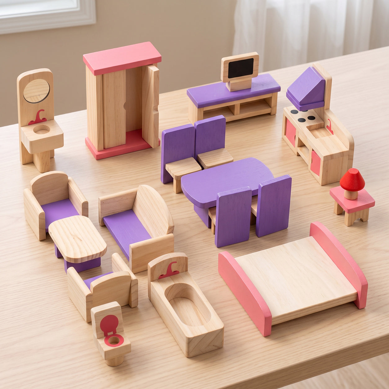 Colorful Mini Wooden Dollhouse Furniture Set